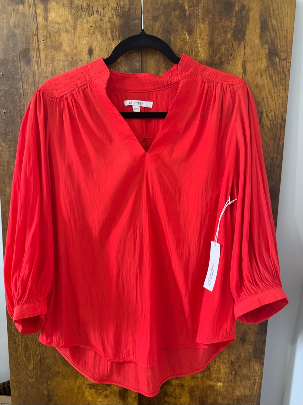Chico's Bright Red V-Neck Flowing Peasant Top